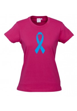Women Ice Cotton Hot Pink T-Shirt with Blue Ribbon logo