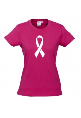 Women Ice Cotton Hot Pink T-Shirt with White Ribbon logo