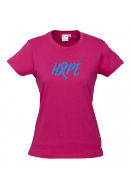Women Ice Cotton Hot Pink T-Shirt with  Blue Hope Ribbon logo